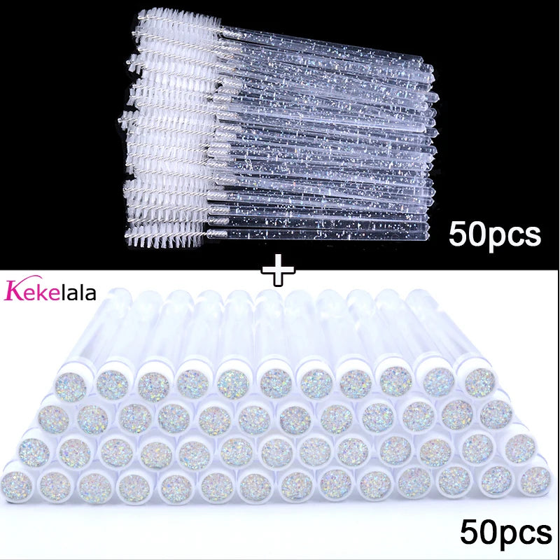 50-teiliges Wimpernbürstenset mit Glitzer-Röhrchen