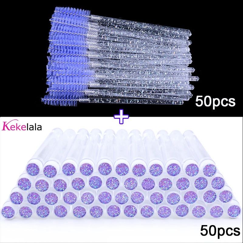 50-teiliges Wimpernbürstenset mit Glitzer-Röhrchen