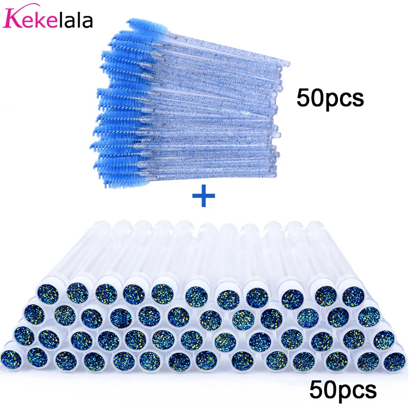 50-teiliges Wimpernbürstenset mit Glitzer-Röhrchen