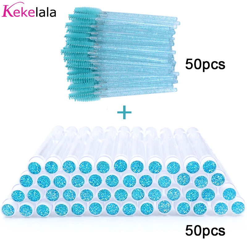 50-teiliges Wimpernbürstenset mit Glitzer-Röhrchen