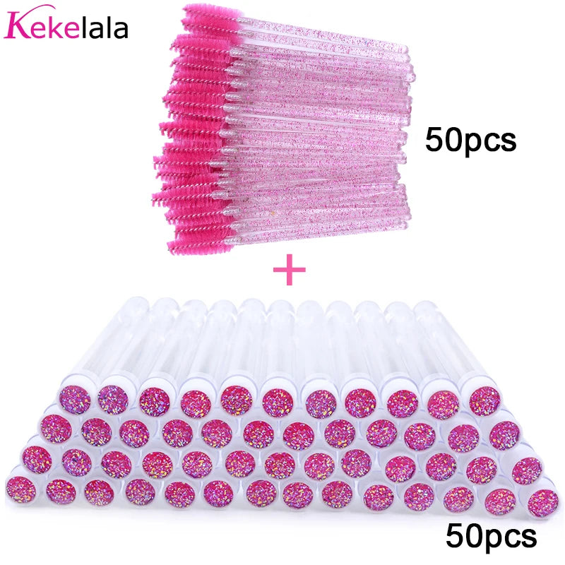 50-teiliges Wimpernbürstenset mit Glitzer-Röhrchen