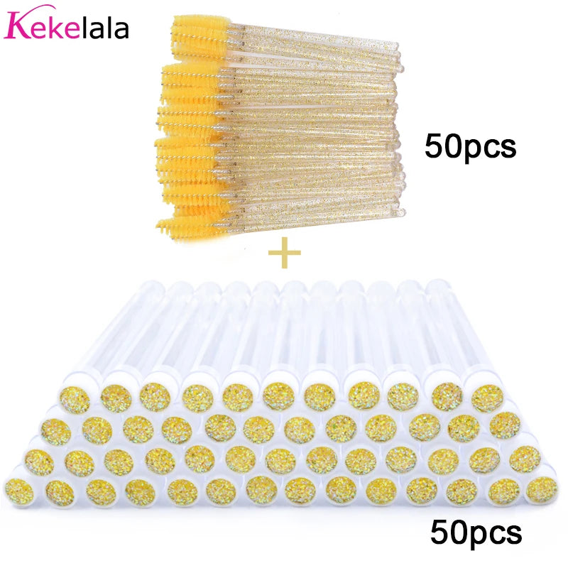 50-teiliges Wimpernbürstenset mit Glitzer-Röhrchen