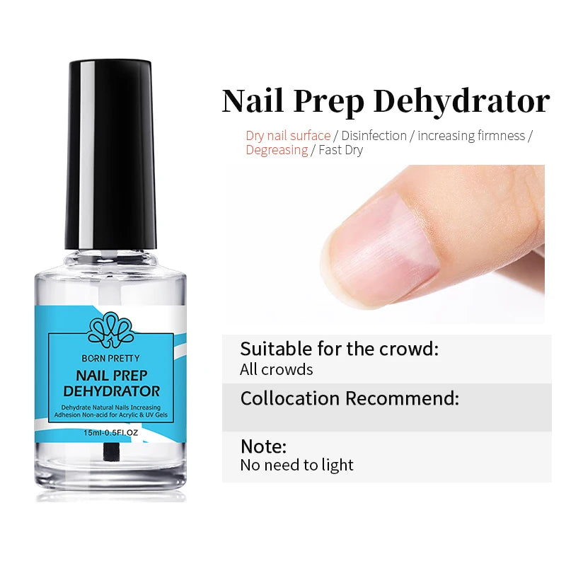 BORN PRETTY 15ml Nail Primer Nail Prep Dehydrate Base Top Coat Gel Nail Polish No Need Of UV LED Lamp Nail Art Varnish Manicure