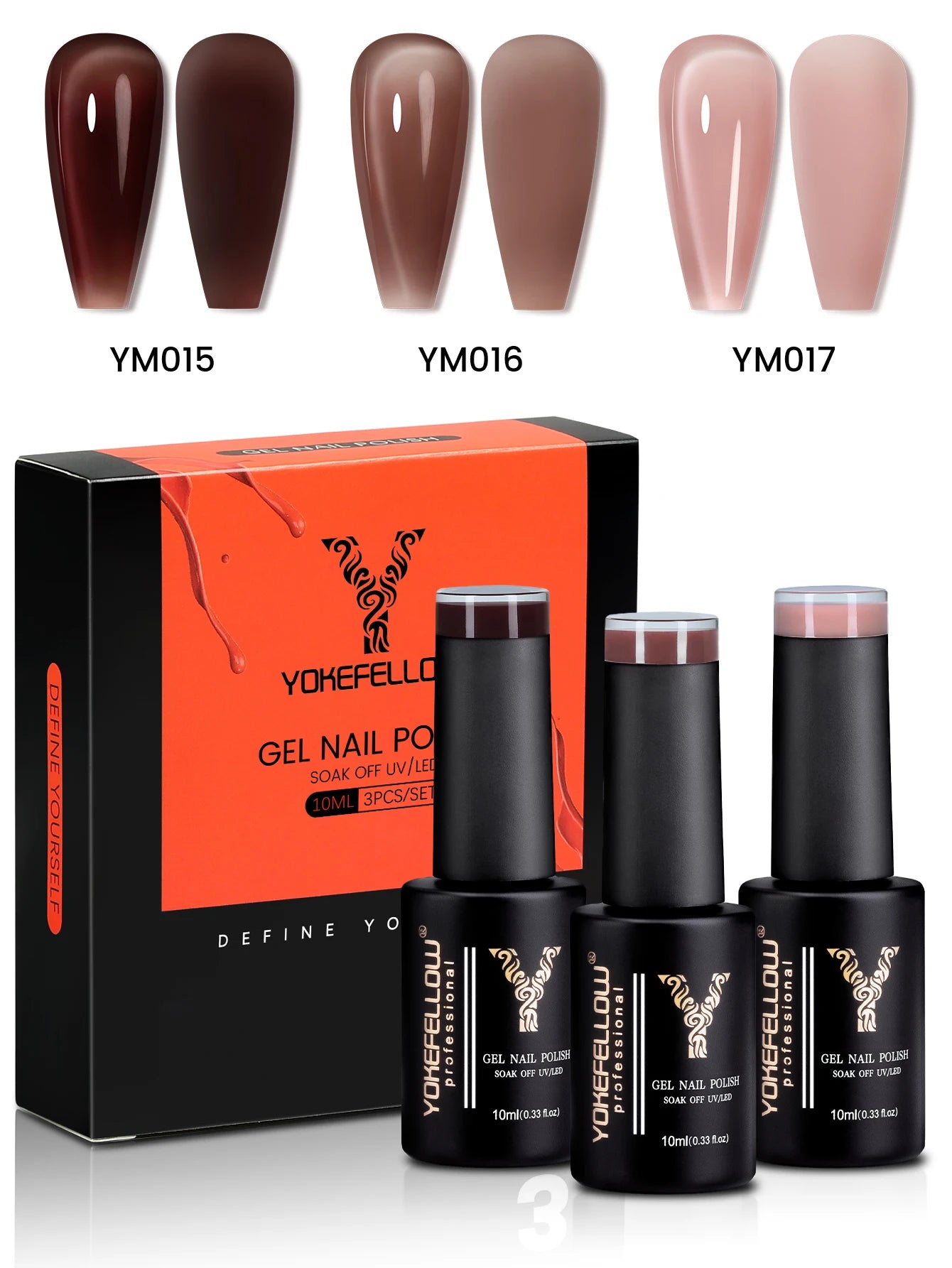 YYOKEFELLOW Gel Nail Polish Set (3 x 10 ml)