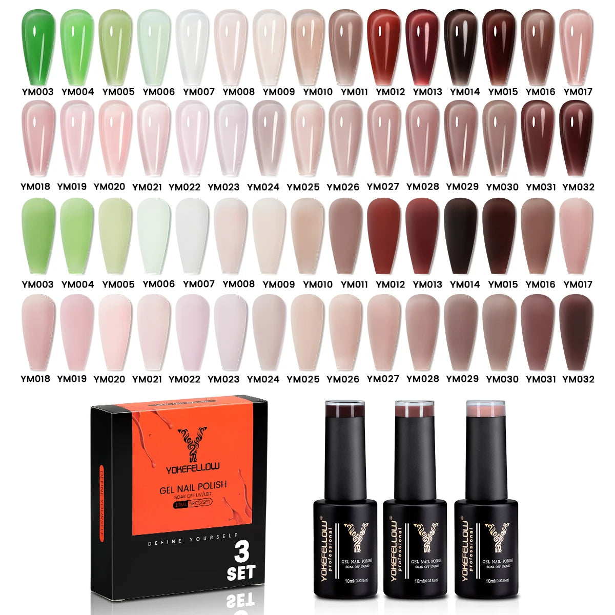 YYOKEFELLOW Gel Nail Polish Set (3 x 10 ml)
