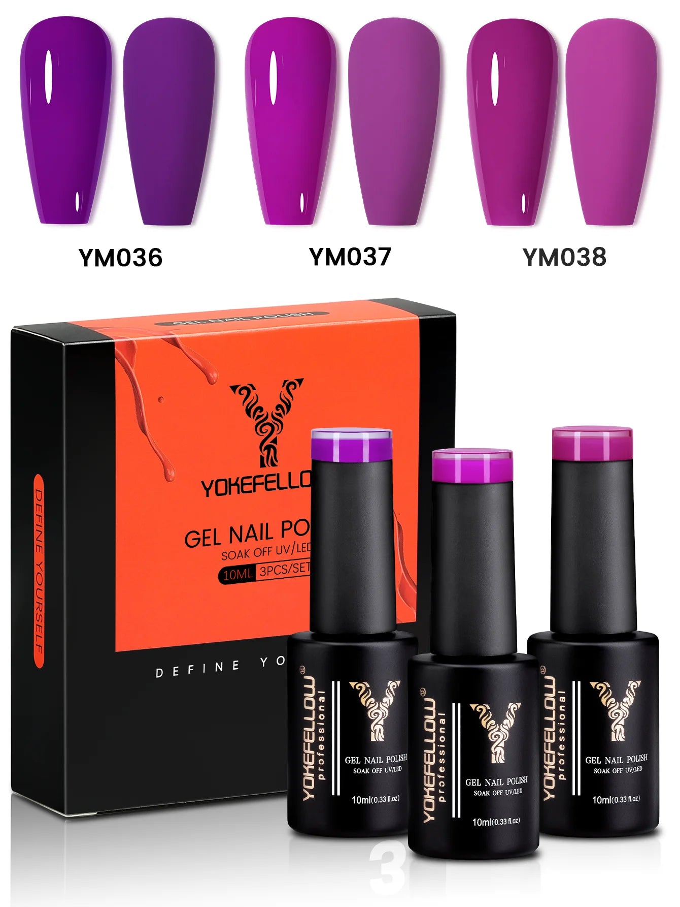 YYOKEFELLOW Gel Nail Polish Set (3 x 10 ml)